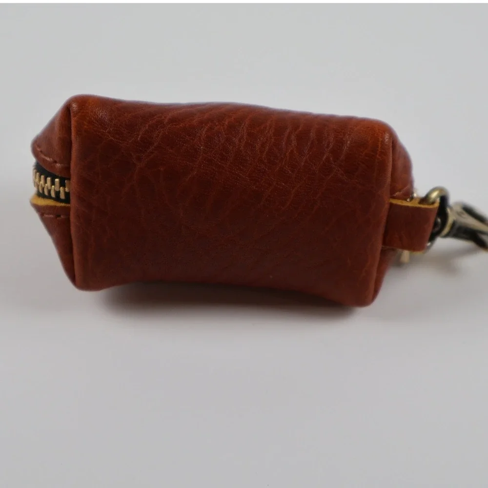 Leather Coin Pouch Keychain Brown Pebbled Leather Small Excellent